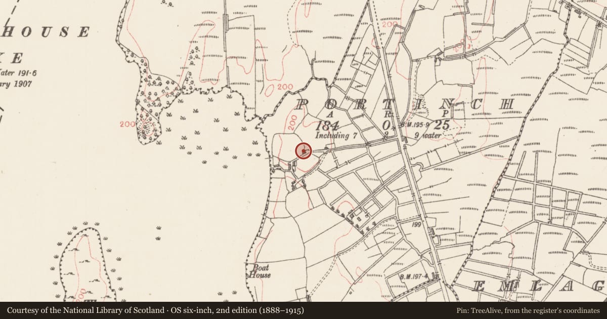 Ordnance Survey six-inch map, 2nd edition (1888–1915) covering the location of Burial ground, Portinch, County Sligo, with a pin at the register's coordinates