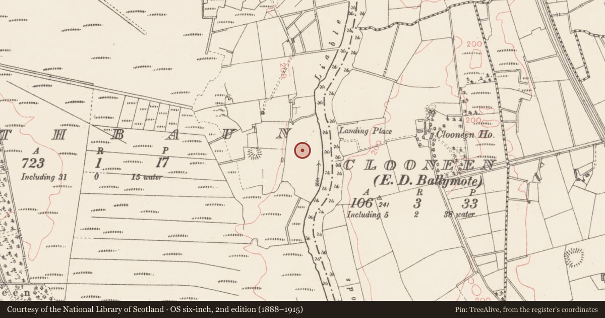 Ordnance Survey six-inch map, 2nd edition (1888–1915) covering the location of Burial ground, Rathbaun, County Sligo, with a pin at the register's coordinates