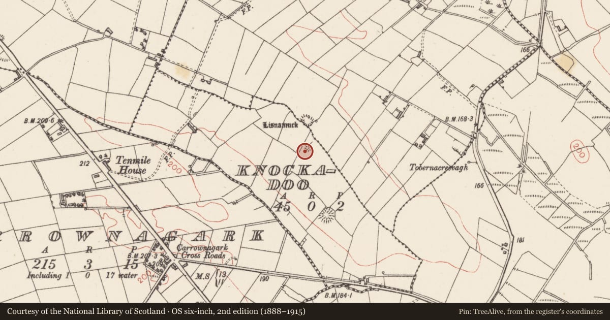 Ordnance Survey six-inch map, 2nd edition (1888–1915) covering the location of Barrow - unclassified, Knockadoo, County Sligo, with a pin at the register's coordinates