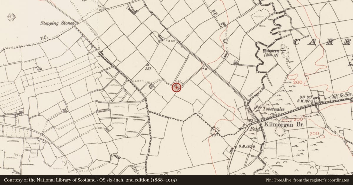 Ordnance Survey six-inch map, 2nd edition (1888–1915) covering the location of Ringfort - rath, Cloonlurg, County Sligo, with a pin at the register's coordinates