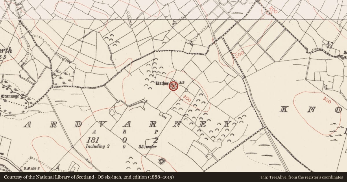 Ordnance Survey six-inch map, 2nd edition (1888–1915) covering the location of Ringfort - rath, Ardvarney, County Sligo, with a pin at the register's coordinates