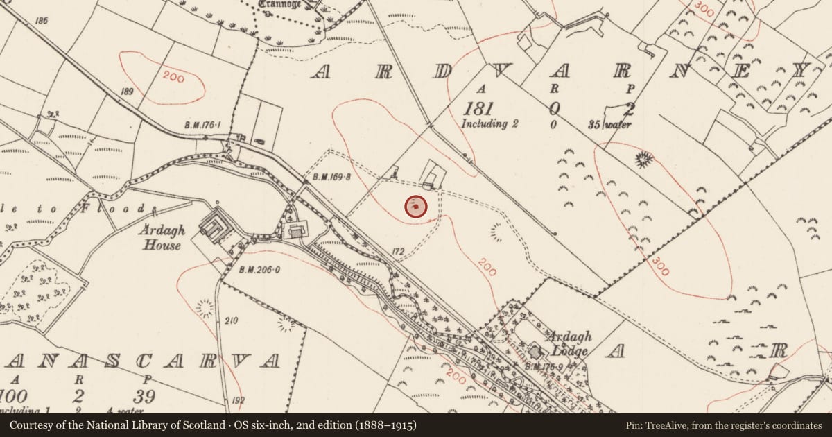 Ordnance Survey six-inch map, 2nd edition (1888–1915) covering the location of Ringfort - rath, Ardvarney, County Sligo, with a pin at the register's coordinates
