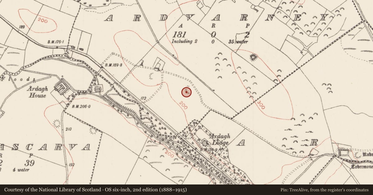 Ordnance Survey six-inch map, 2nd edition (1888–1915) covering the location of Ringfort - rath, Ardvarney, County Sligo, with a pin at the register's coordinates