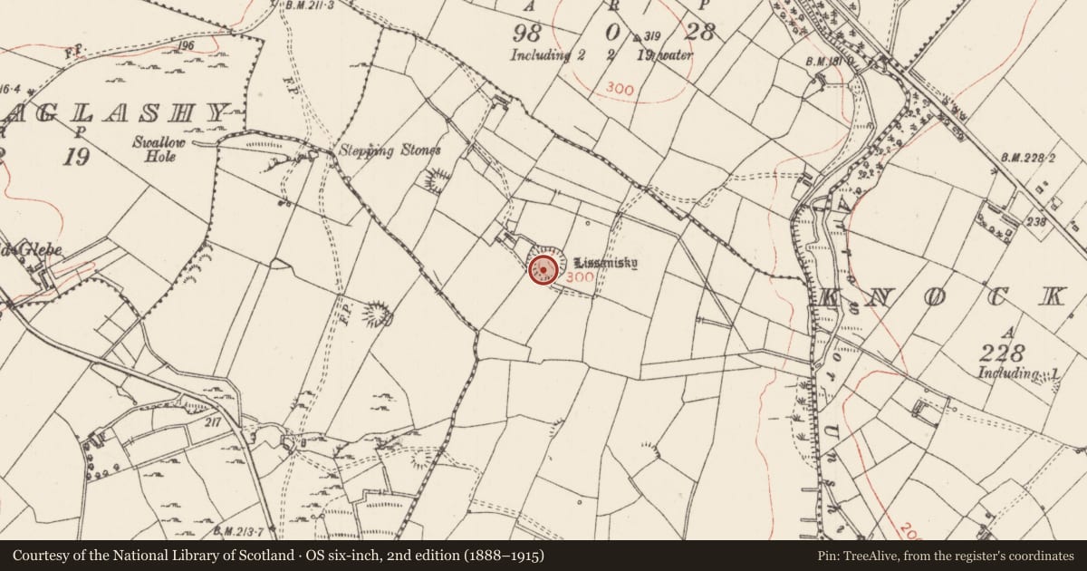 Ordnance Survey six-inch map, 2nd edition (1888–1915) covering the location of Ringfort - rath, Drumraine, County Sligo, with a pin at the register's coordinates