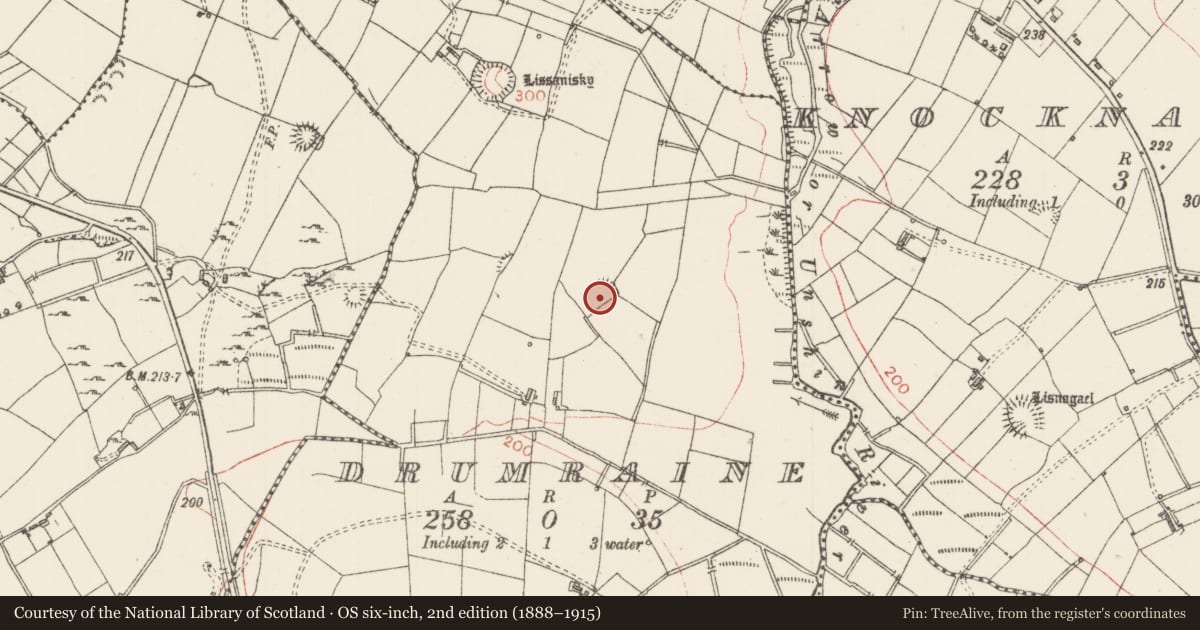Ordnance Survey six-inch map, 2nd edition (1888–1915) covering the location of Enclosure, Drumraine, County Sligo, with a pin at the register's coordinates