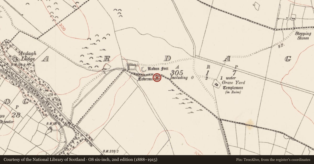 Ordnance Survey six-inch map, 2nd edition (1888–1915) covering the location of Ritual site - holy well, Ardagh, County Sligo, with a pin at the register's coordinates