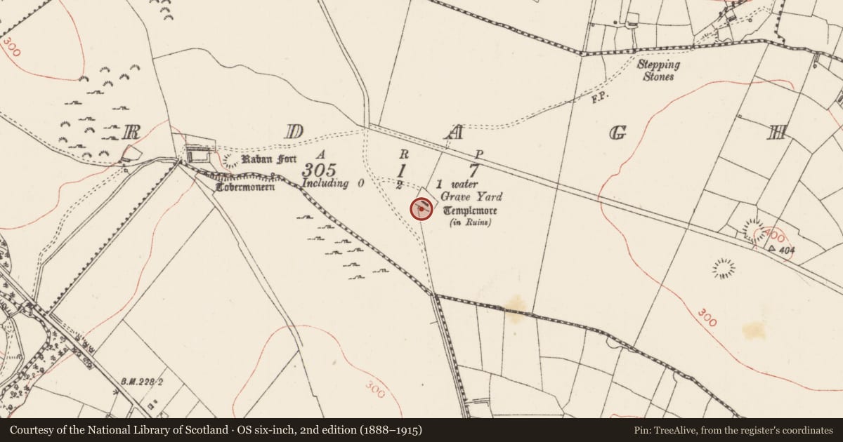 Ordnance Survey six-inch map, 2nd edition (1888–1915) covering the location of Cross-slab, Ardagh, County Sligo, with a pin at the register's coordinates