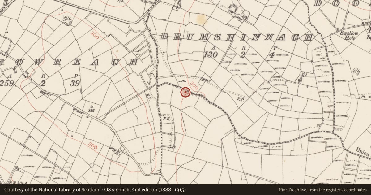 Ordnance Survey six-inch map, 2nd edition (1888–1915) covering the location of Sweathouse, Drumshinnagh, County Sligo, with a pin at the register's coordinates