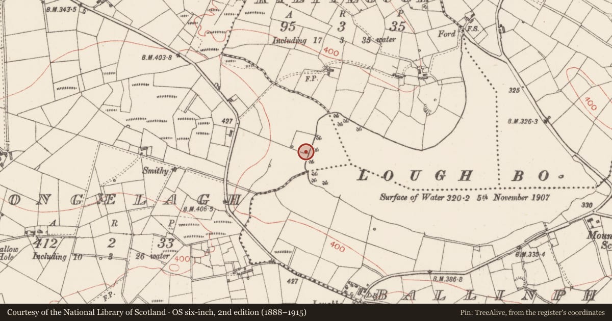 Ordnance Survey six-inch map, 2nd edition (1888–1915) covering the location of Sweathouse, Doongelagh, County Sligo, with a pin at the register's coordinates