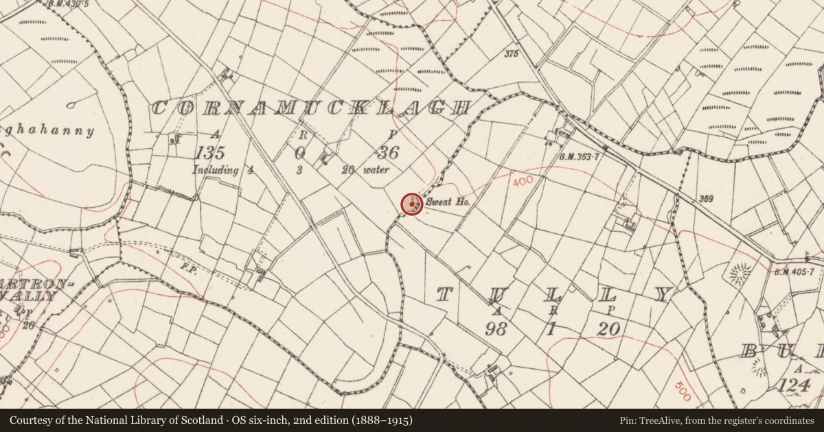 Ordnance Survey six-inch map, 2nd edition (1888–1915) covering the location of Sweathouse, Tully, County Sligo, with a pin at the register's coordinates