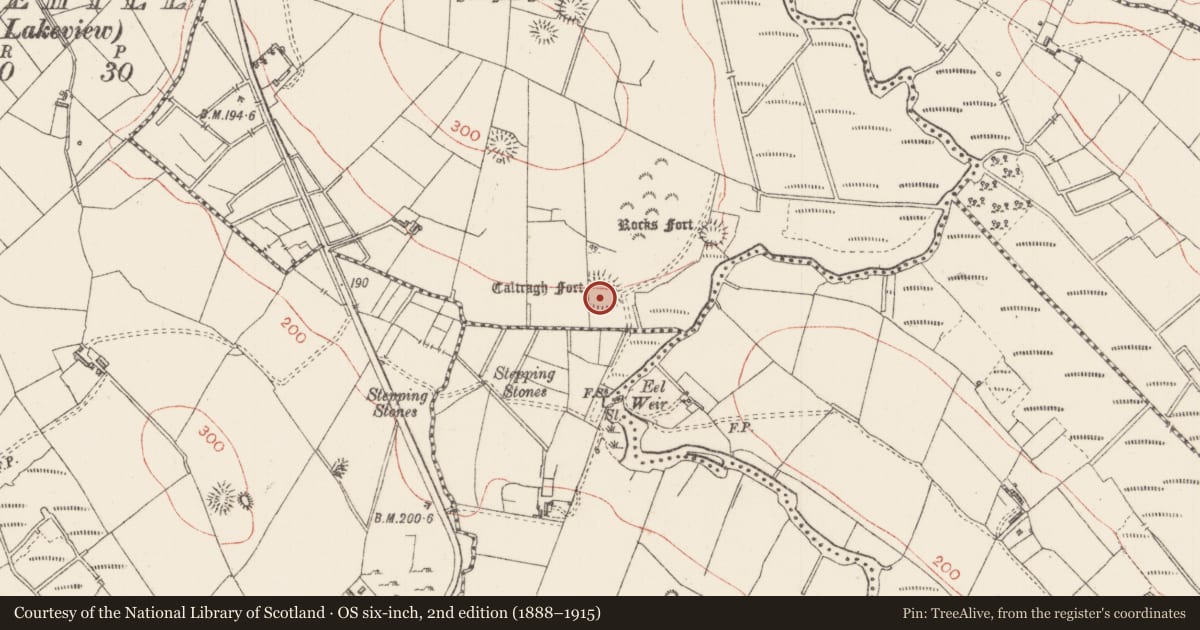 Ordnance Survey six-inch map, 2nd edition (1888–1915) covering the location of Ringfort - rath, Drumraine, County Sligo, with a pin at the register's coordinates