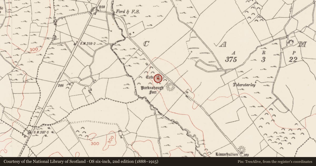 Ordnance Survey six-inch map, 2nd edition (1888–1915) covering the location of Ringfort - rath, Cams, County Sligo, with a pin at the register's coordinates