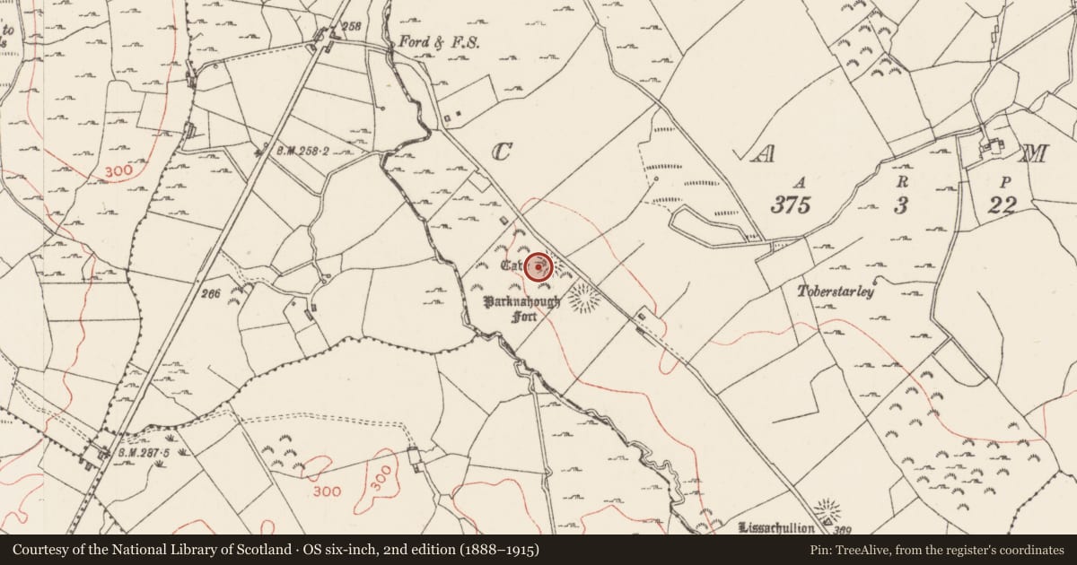 Ordnance Survey six-inch map, 2nd edition (1888–1915) covering the location of Souterrain, Cams, County Sligo, with a pin at the register's coordinates