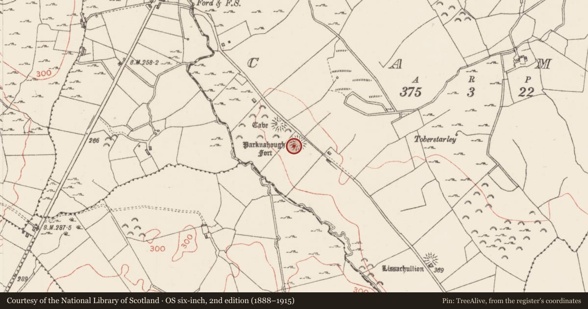 Ordnance Survey six-inch map, 2nd edition (1888–1915) covering the location of Ringfort - rath, Cams, County Sligo, with a pin at the register's coordinates