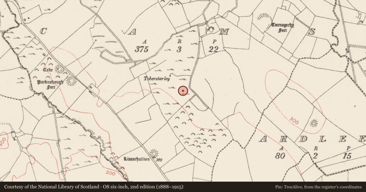 Ordnance Survey six-inch map, 2nd edition (1888–1915) covering the location of Ritual site - holy well, Cams, County Sligo, with a pin at the register's coordinates
