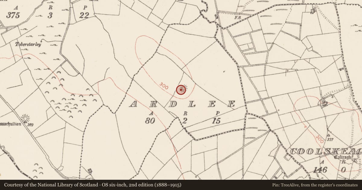 Ordnance Survey six-inch map, 2nd edition (1888–1915) covering the location of Ringfort - rath, Ardlee, County Sligo, with a pin at the register's coordinates