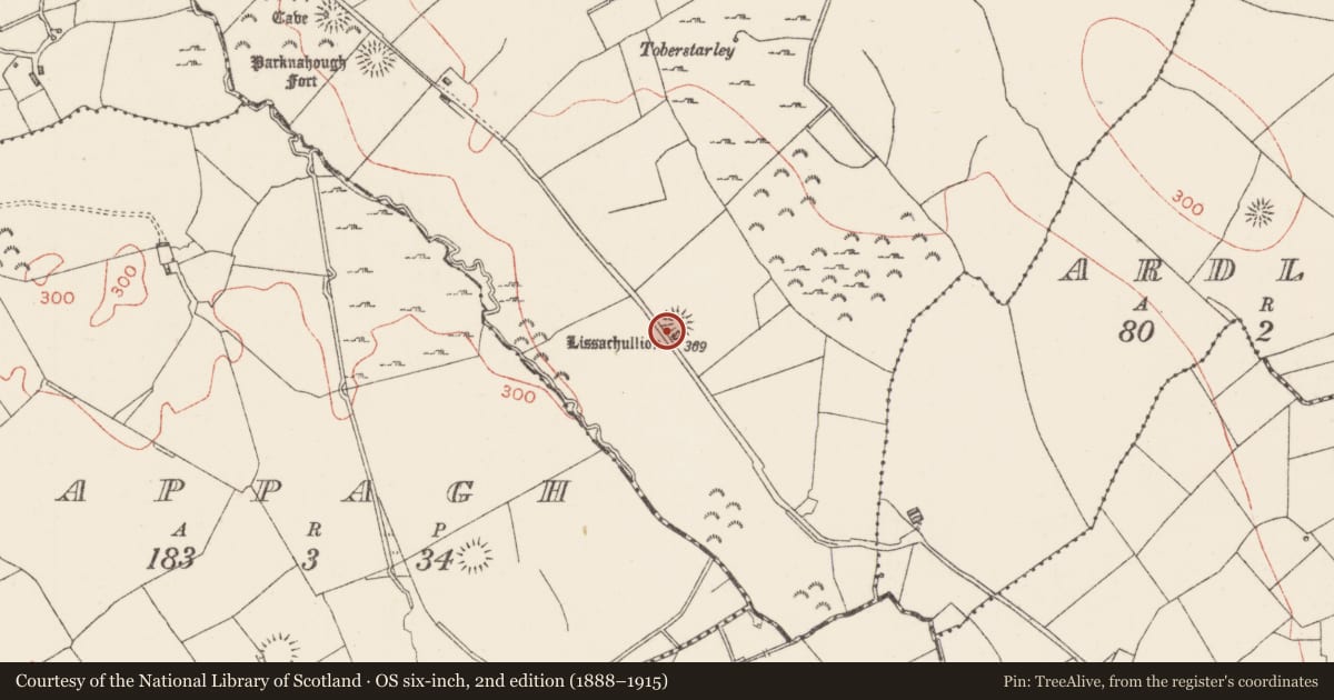 Ordnance Survey six-inch map, 2nd edition (1888–1915) covering the location of Ringfort - rath, Cams, County Sligo, with a pin at the register's coordinates