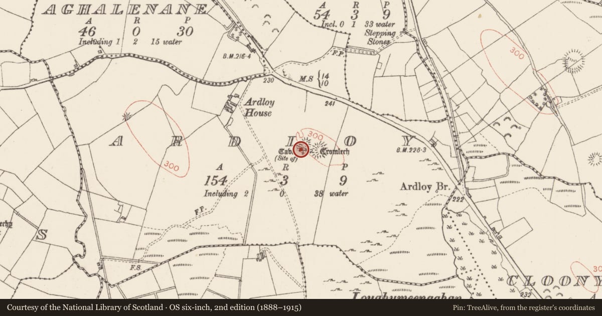 Ordnance Survey six-inch map, 2nd edition (1888–1915) covering the location of Ringfort - rath, Ardloy, County Sligo, with a pin at the register's coordinates