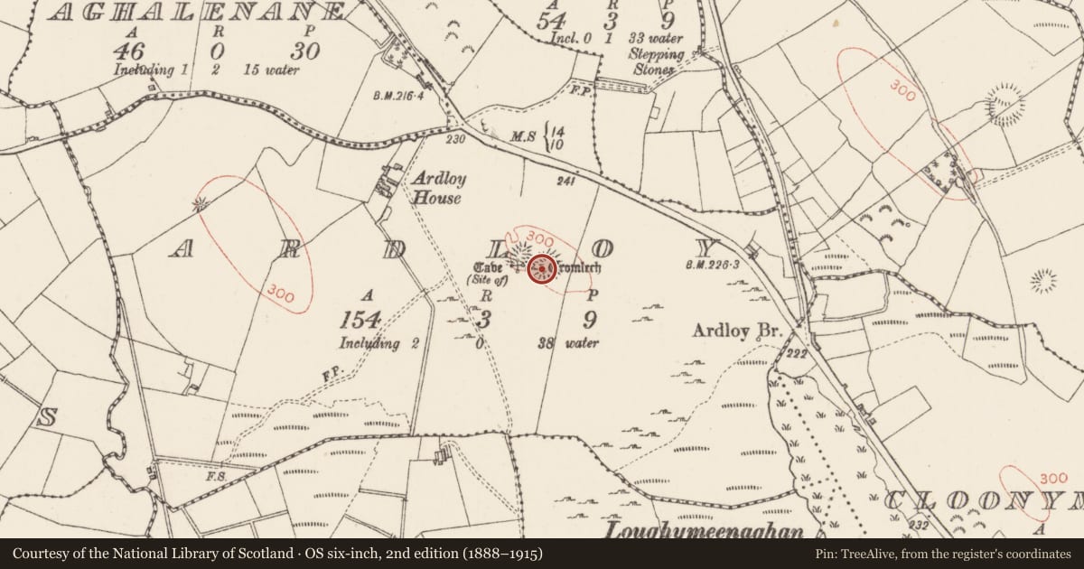 Ordnance Survey six-inch map, 2nd edition (1888–1915) covering the location of Ringfort - rath, Ardloy, County Sligo, with a pin at the register's coordinates