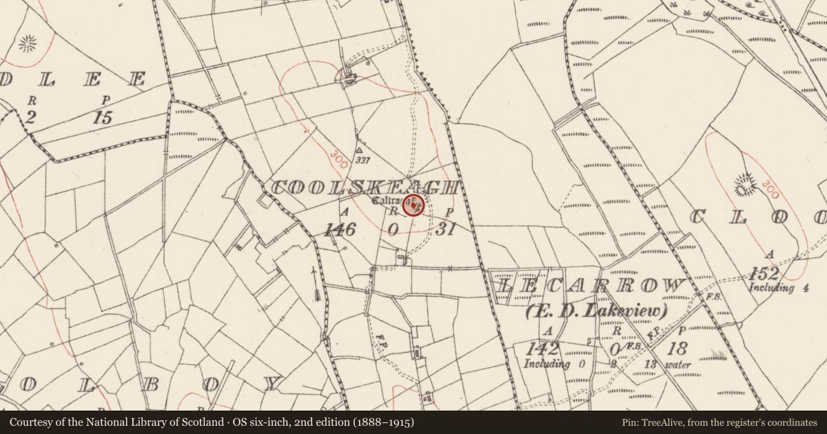 Ordnance Survey six-inch map, 2nd edition (1888–1915) covering the location of Ringfort - rath, Coolskeagh, County Sligo, with a pin at the register's coordinates