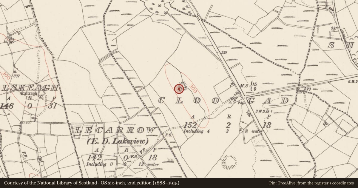 Ordnance Survey six-inch map, 2nd edition (1888–1915) covering the location of Ringfort - rath, Cloongad, County Sligo, with a pin at the register's coordinates