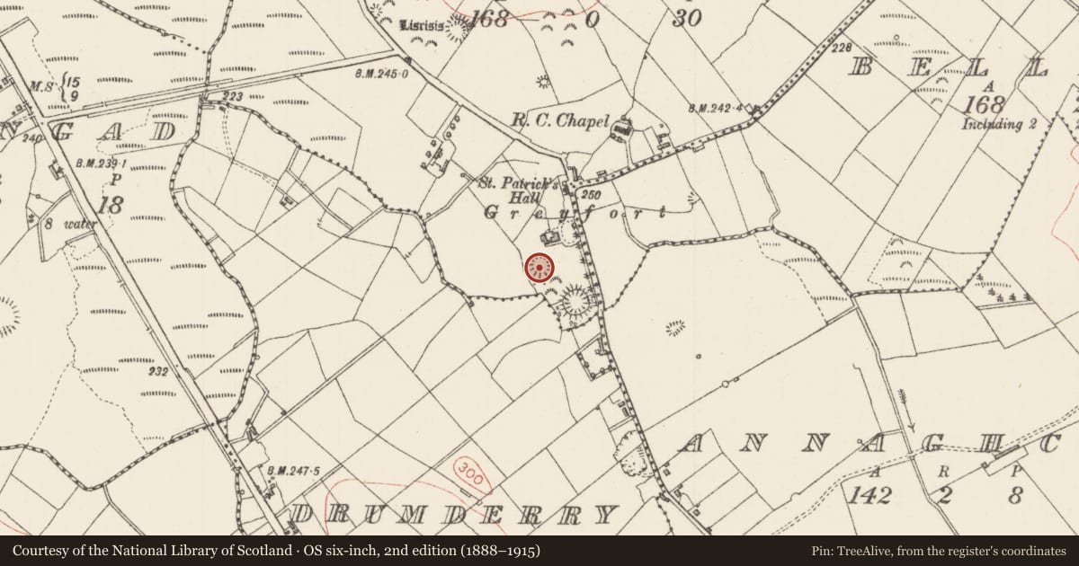 Ordnance Survey six-inch map, 2nd edition (1888–1915) covering the location of Ringfort - rath, Sheerevagh, County Sligo, with a pin at the register's coordinates