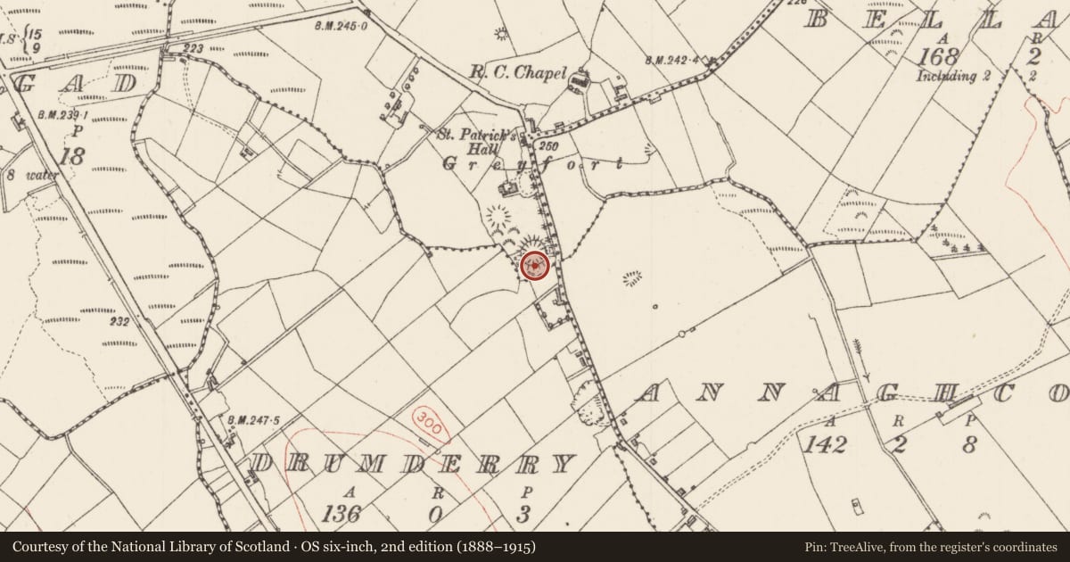 Ordnance Survey six-inch map, 2nd edition (1888–1915) covering the location of Souterrain, Sheerevagh, County Sligo, with a pin at the register's coordinates