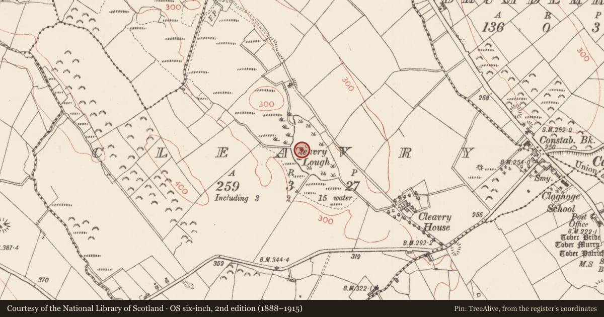 Ordnance Survey six-inch map, 2nd edition (1888–1915) covering the location of Crannog, Cleavry, County Sligo, with a pin at the register's coordinates