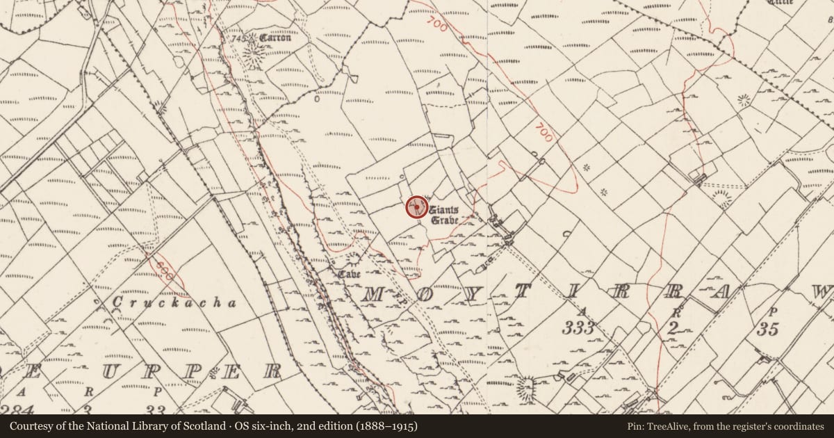 Ordnance Survey six-inch map, 2nd edition (1888–1915) covering the location of Megalithic tomb - wedge tomb, Moytirra West, County Sligo, with a pin at the register's coordinates