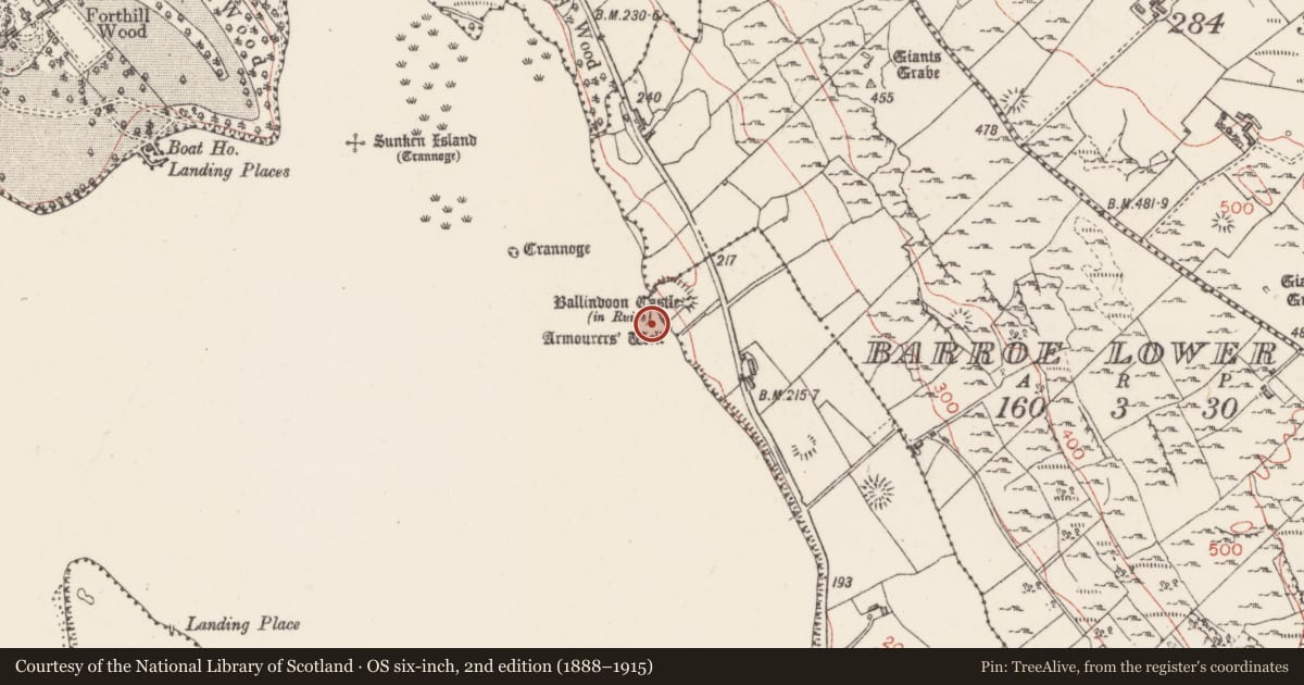 Ordnance Survey six-inch map, 2nd edition (1888–1915) covering the location of Well, Barroe South, County Sligo, with a pin at the register's coordinates
