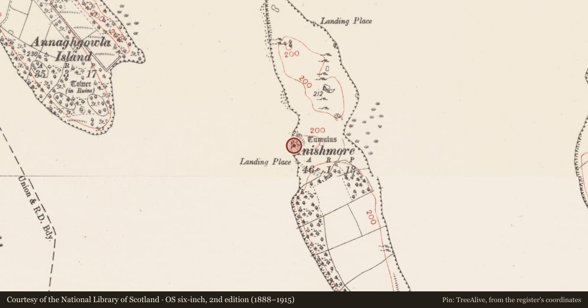 Ordnance Survey six-inch map, 2nd edition (1888–1915) covering the location of Castle - motte, Inishmore Island, County Sligo, with a pin at the register's coordinates