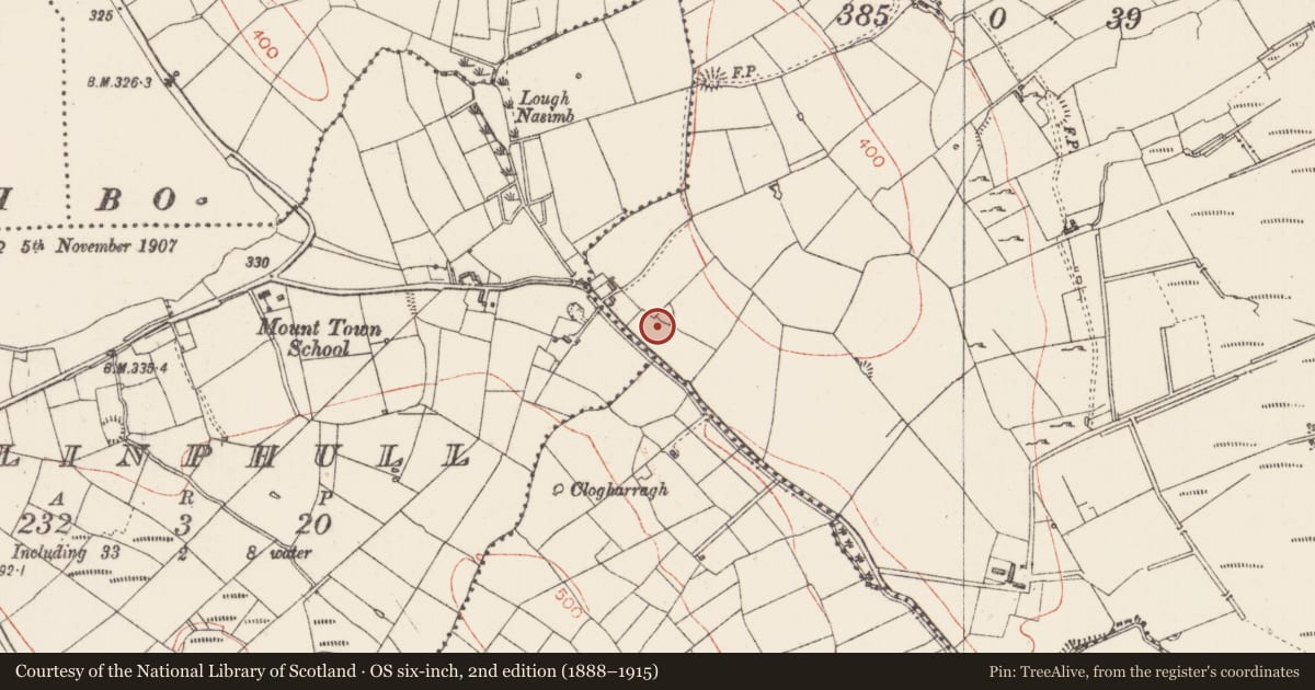 Ordnance Survey six-inch map, 2nd edition (1888–1915) covering the location of Enclosure, Mount Town, County Sligo, with a pin at the register's coordinates