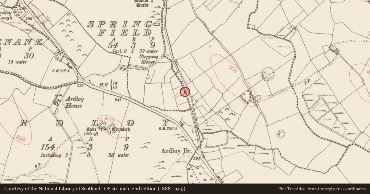 Ordnance Survey six-inch map, 2nd edition (1888–1915) covering the location of Burnt mound, Tawnagh, County Sligo, with a pin at the register's coordinates