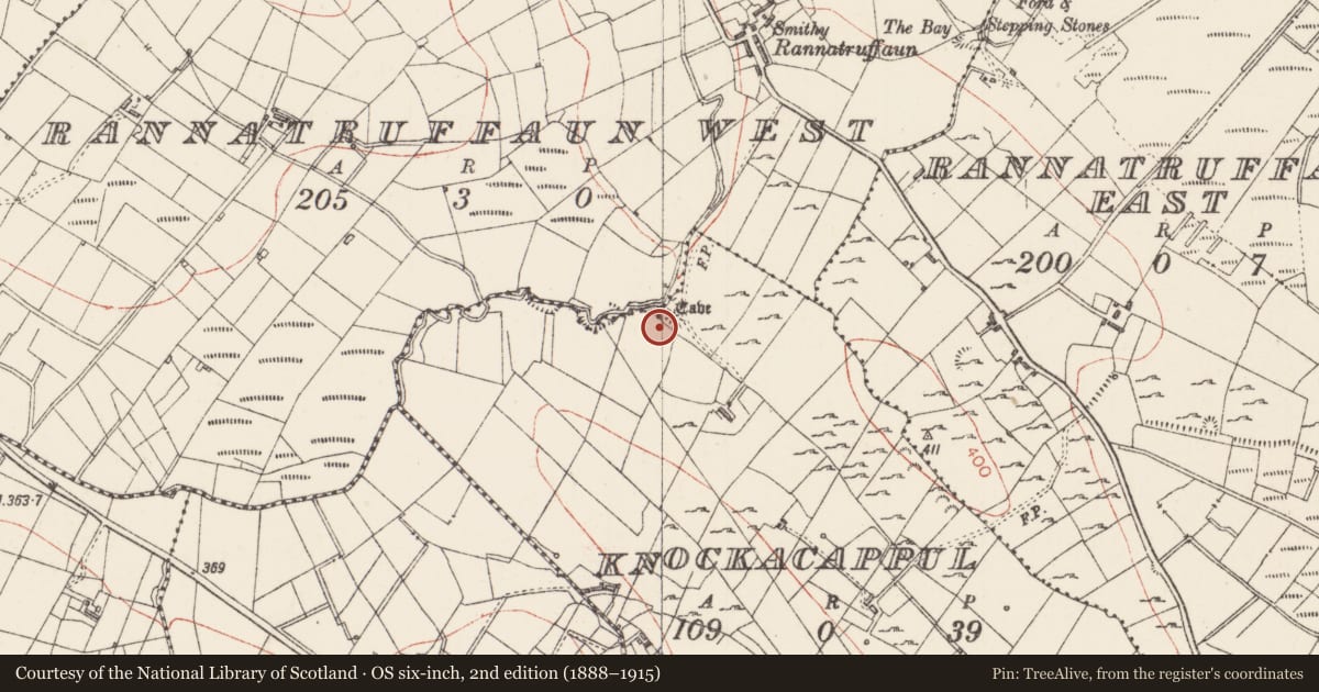 Ordnance Survey six-inch map, 2nd edition (1888–1915) covering the location of Ringfort - rath, Knockacappul, County Sligo, with a pin at the register's coordinates