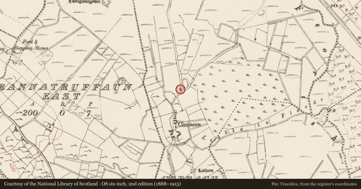 Ordnance Survey six-inch map, 2nd edition (1888–1915) covering the location of Enclosure, Cabragh, County Sligo, with a pin at the register's coordinates