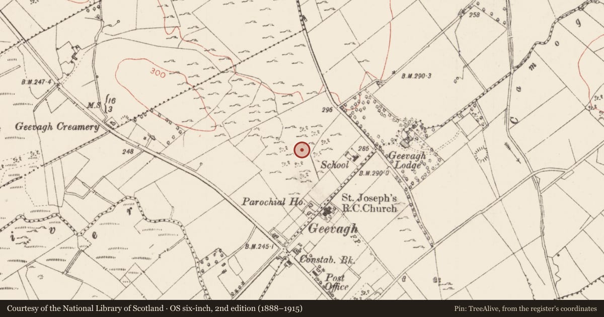 Ordnance Survey six-inch map, 2nd edition (1888–1915) covering the location of Field system, Straduff, County Sligo, with a pin at the register's coordinates