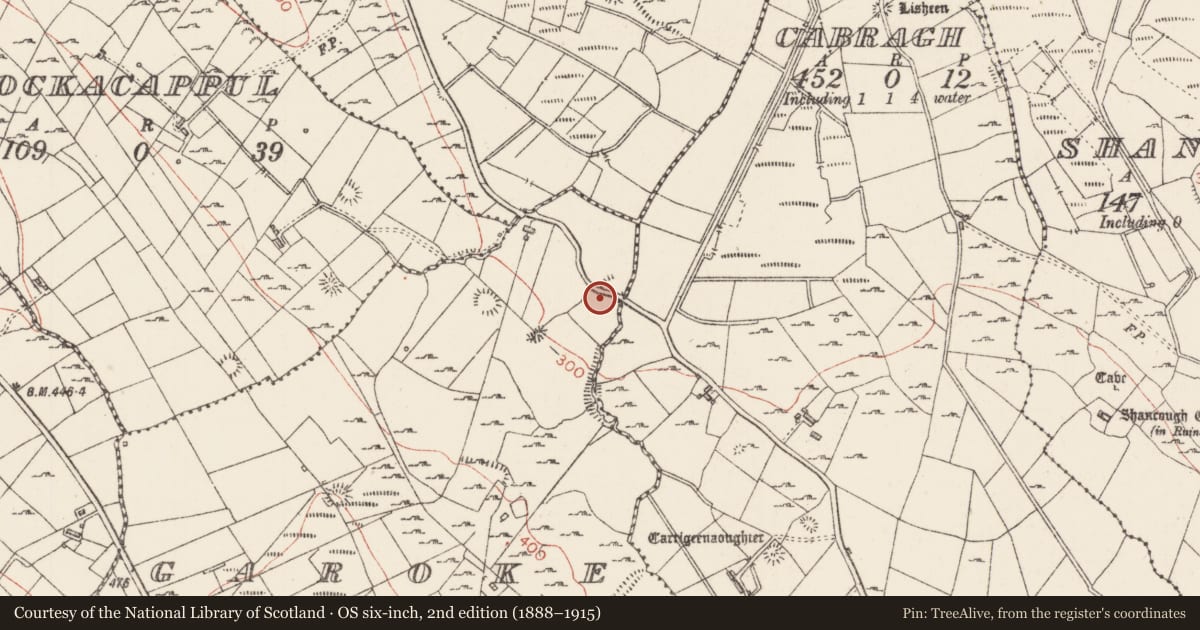 Ordnance Survey six-inch map, 2nd edition (1888–1915) covering the location of Enclosure, Garoke, County Sligo, with a pin at the register's coordinates