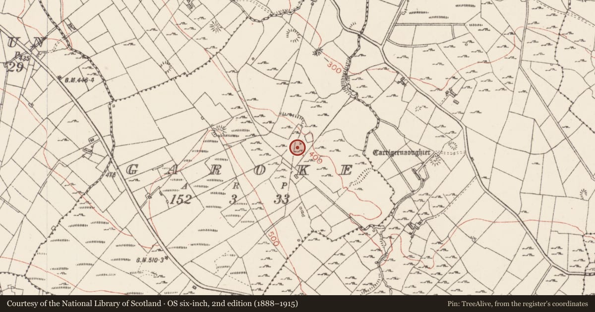 Ordnance Survey six-inch map, 2nd edition (1888–1915) covering the location of House - 18th/19th century, Garoke, County Sligo, with a pin at the register's coordinates