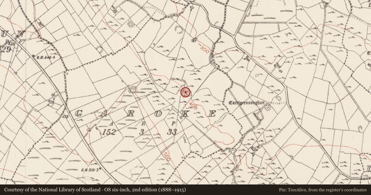 Ordnance Survey six-inch map, 2nd edition (1888–1915) covering the location of House - 18th/19th century, Garoke, County Sligo, with a pin at the register's coordinates