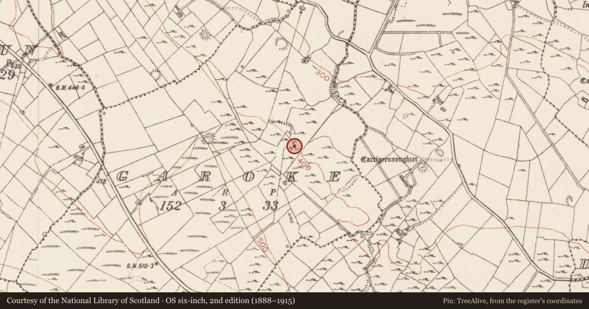 Ordnance Survey six-inch map, 2nd edition (1888–1915) covering the location of House - 18th/19th century, Garoke, County Sligo, with a pin at the register's coordinates