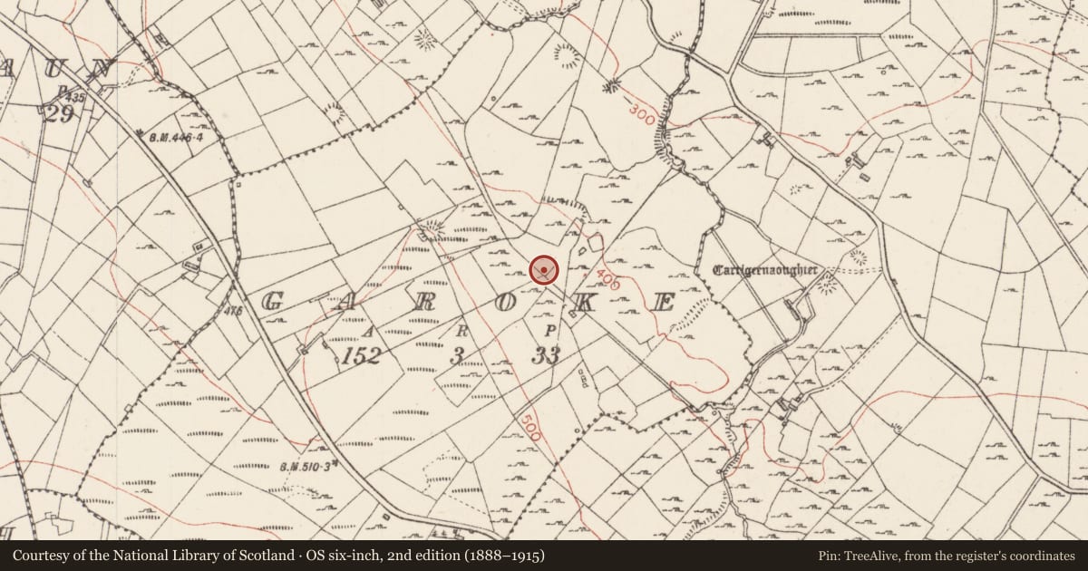 Ordnance Survey six-inch map, 2nd edition (1888–1915) covering the location of House - 18th/19th century, Garoke, County Sligo, with a pin at the register's coordinates