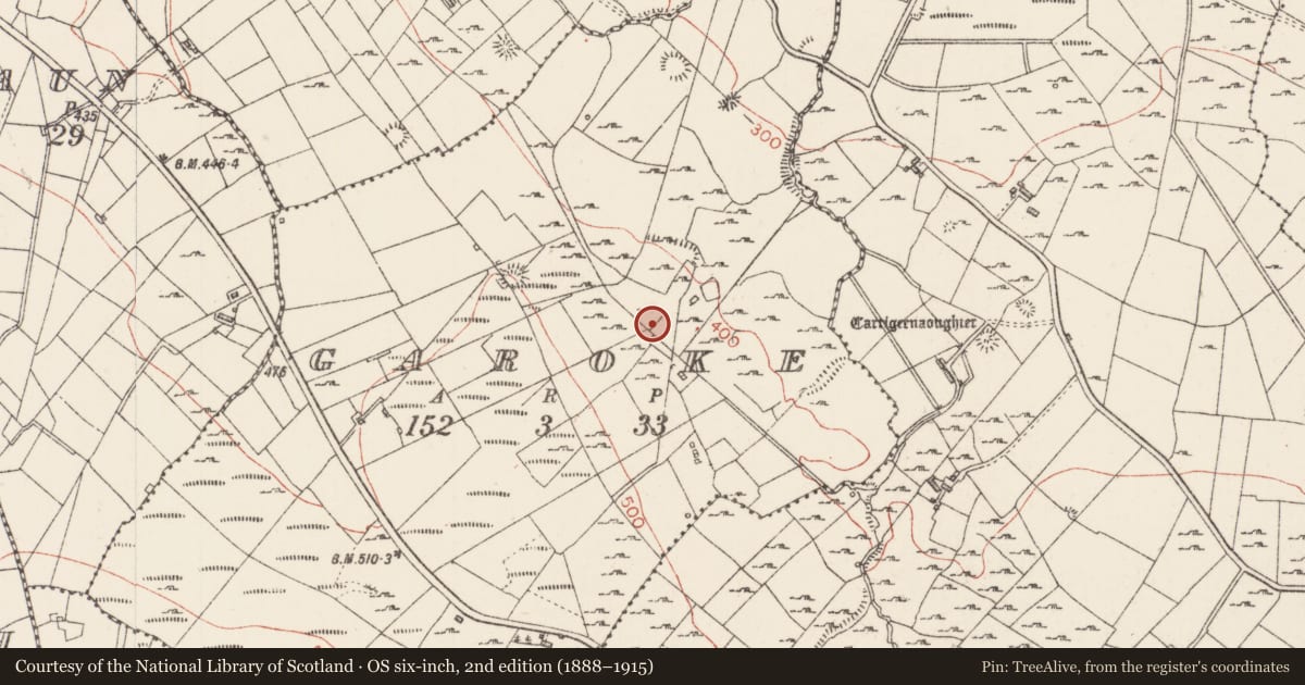 Ordnance Survey six-inch map, 2nd edition (1888–1915) covering the location of House - 18th/19th century, Garoke, County Sligo, with a pin at the register's coordinates