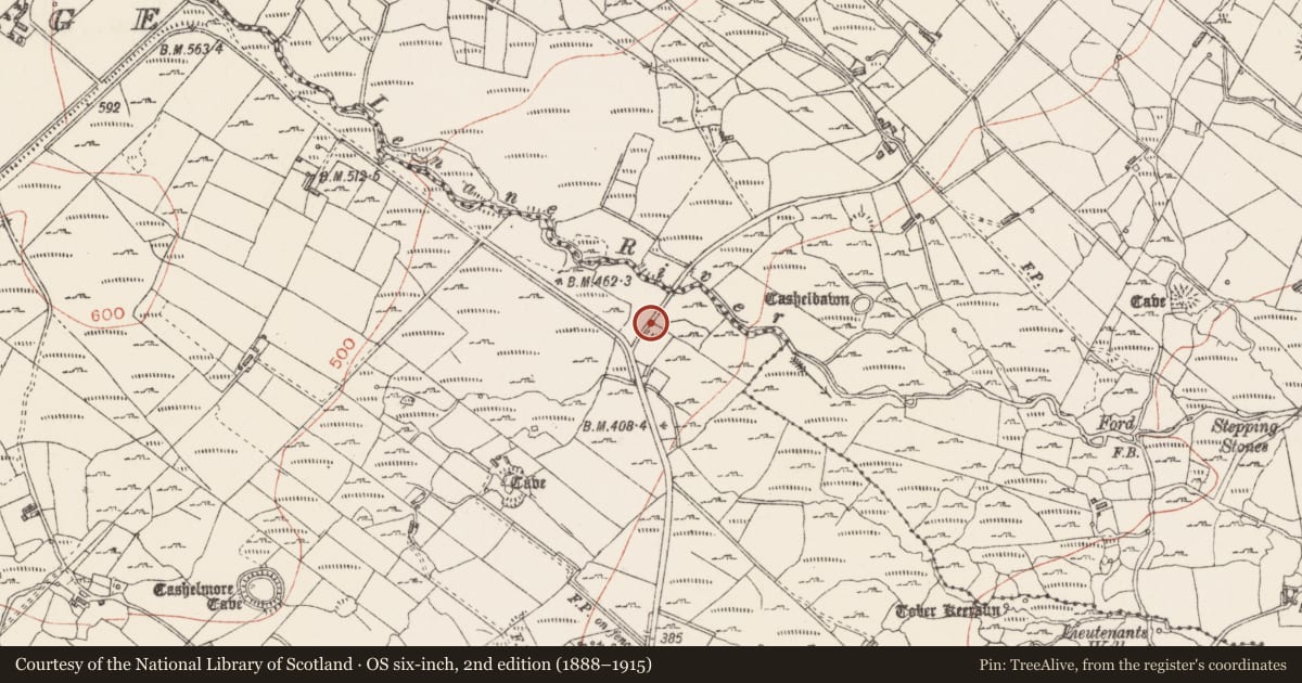 Ordnance Survey six-inch map, 2nd edition (1888–1915) covering the location of Enclosure, Kilmacteige, County Sligo, with a pin at the register's coordinates
