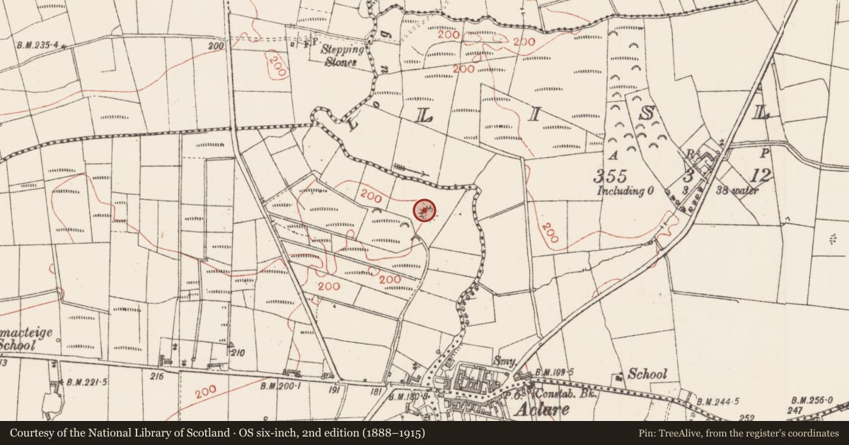 Ordnance Survey six-inch map, 2nd edition (1888–1915) covering the location of Ringfort - rath, Kilmacteige, County Sligo, with a pin at the register's coordinates