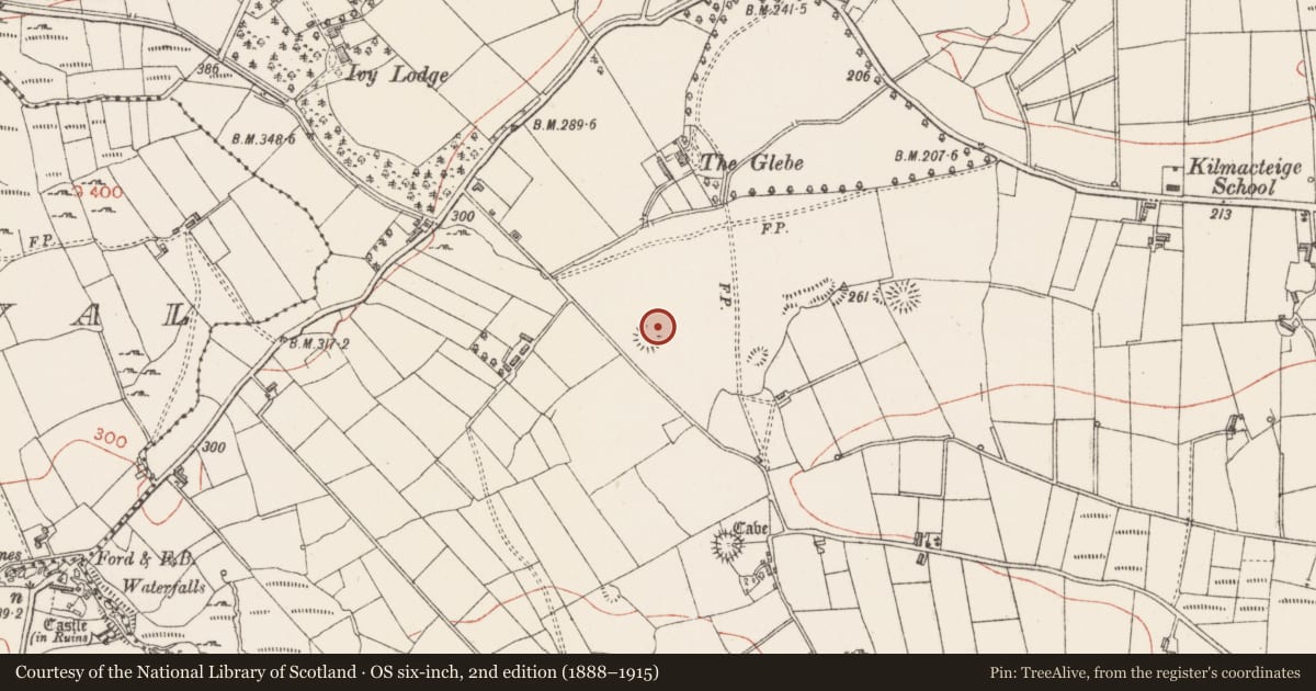 Ordnance Survey six-inch map, 2nd edition (1888–1915) covering the location of Ringfort - rath, Kilmacteige, County Sligo, with a pin at the register's coordinates