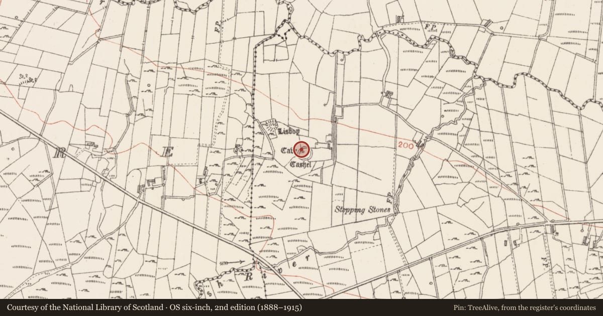 Ordnance Survey six-inch map, 2nd edition (1888–1915) covering the location of Ringfort - cashel, Claddagh, County Sligo, with a pin at the register's coordinates