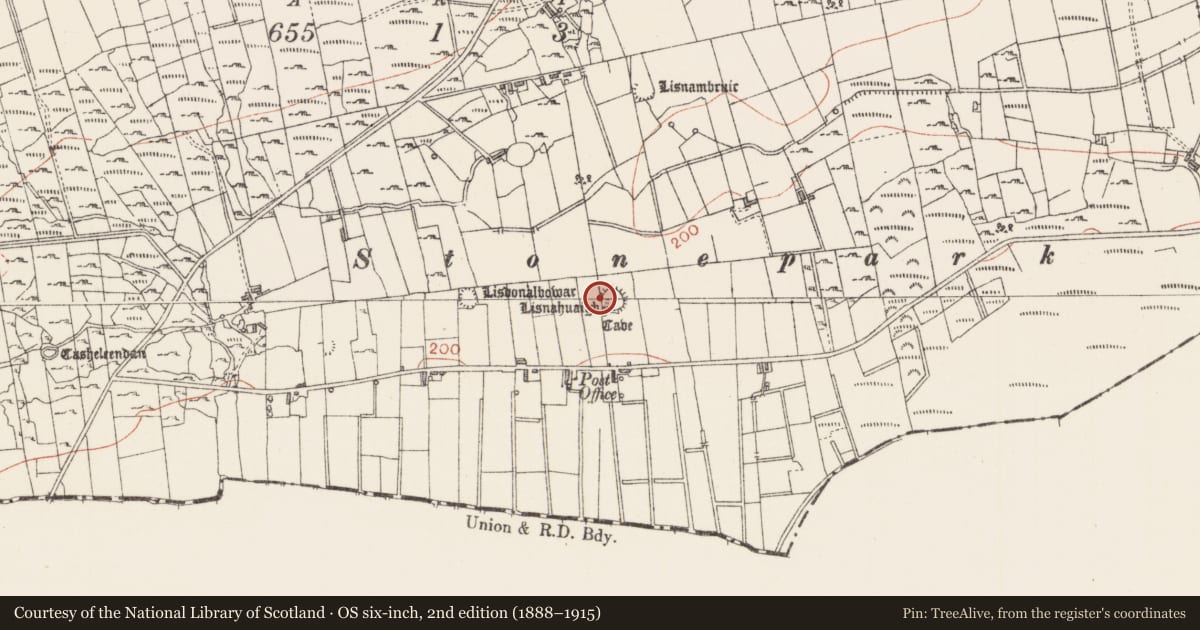 Ordnance Survey six-inch map, 2nd edition (1888–1915) covering the location of Souterrain, Knockbrack, County Sligo, with a pin at the register's coordinates