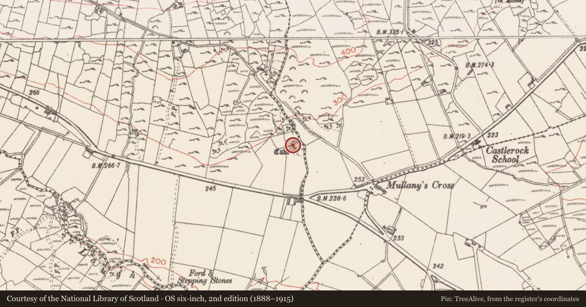Ordnance Survey six-inch map, 2nd edition (1888–1915) covering the location of Souterrain, Gortersluin, County Sligo, with a pin at the register's coordinates