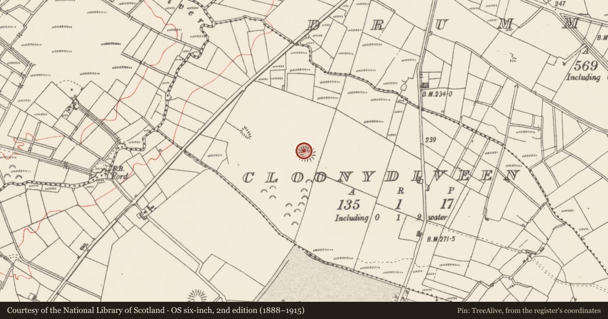 Ordnance Survey six-inch map, 2nd edition (1888–1915) covering the location of Ringfort - rath, Cloonydiveen, County Sligo, with a pin at the register's coordinates