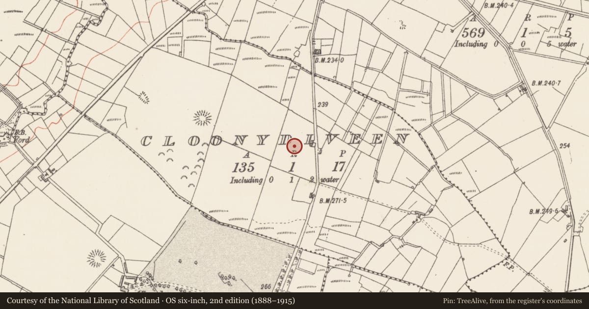 Ordnance Survey six-inch map, 2nd edition (1888–1915) covering the location of Ringfort - rath, Cloonydiveen, County Sligo, with a pin at the register's coordinates